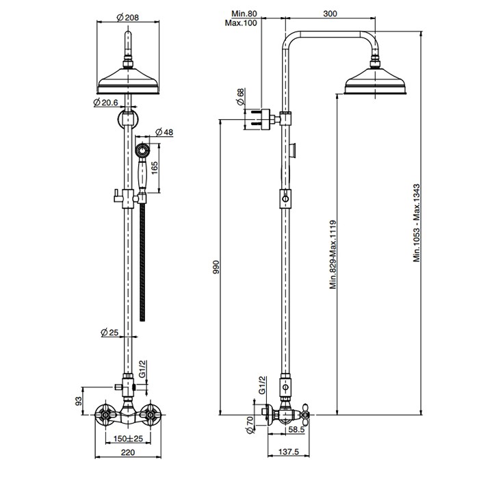 Fima Carlo Frattini Душевая стойка, верхний душ 20см., со смесителем, с ручным душем и держателем, Olivia, F5005/2OR цвет: золото