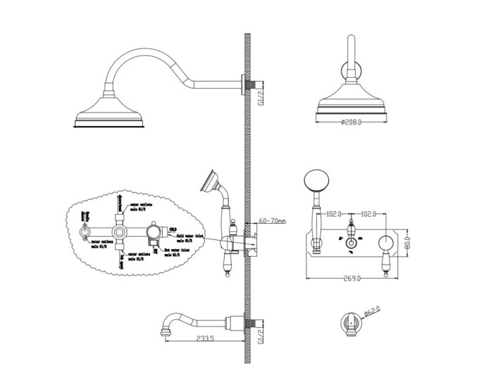 Смеситель для ванны, встроенный c черным swarowski, Boheme Tradizionale cromo - 268-BSW