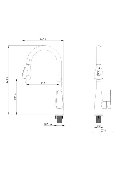 Смеситель для кухни с выдвижным изливом, Wonzon & Woghand, WW-121E201B-MB цвет: черный
