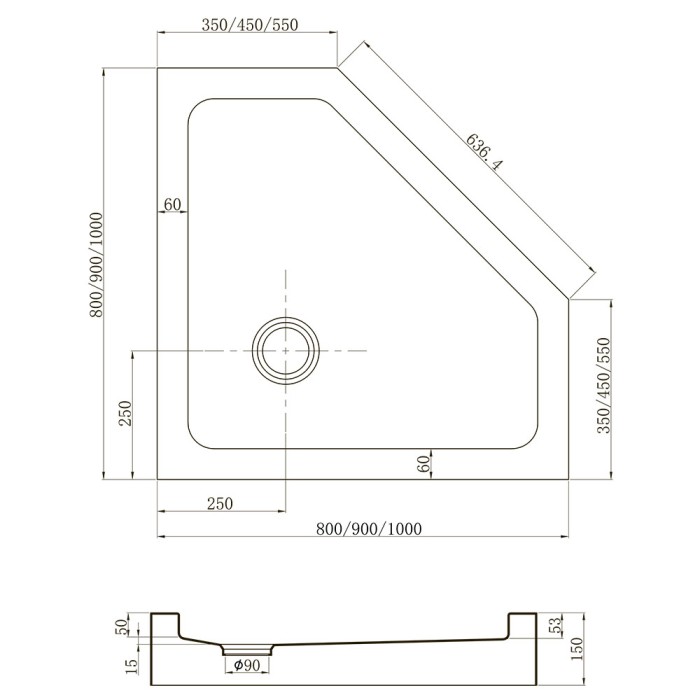 Душевой поддон 1000x1000x150, Veconi Tezeo acrylic, акрил, белый арт. TZ53-100-C5