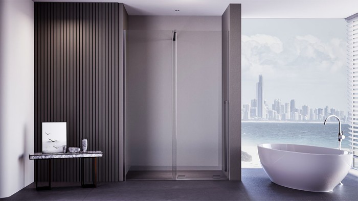 Душевая дверь 1100x2000, Veconi Premium Trento, брашированный графит, стекло прозрачное арт. PTDW-50GR-110-01-C4