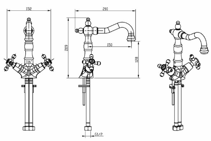 Смеситель для раковины, золото, Tradizionale Oro Boheme 292