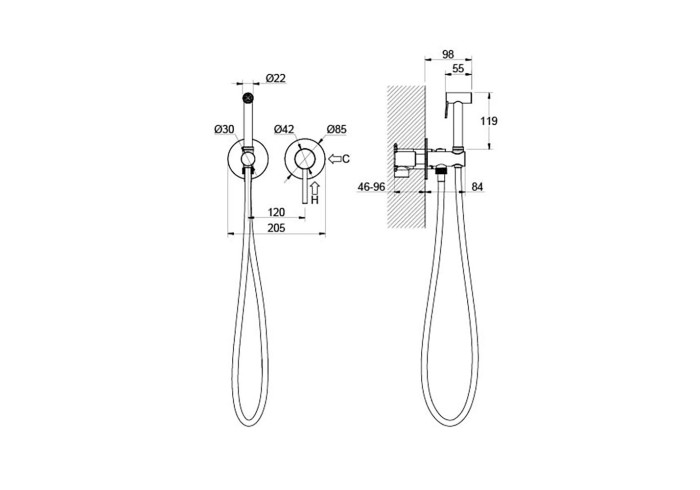 Комплект для гигиенического душа встроенный 2 отв. (смеситель + гигиеническая лейка + шланг), Aquatek Европа, хром арт. AQ1319CR