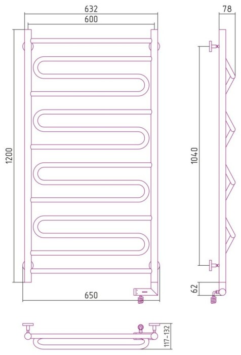 Сунержа Электрический полотенцесушитель 1000x300, Элегия 2.0, 31-5219-1260 цвет: матовый чёрный