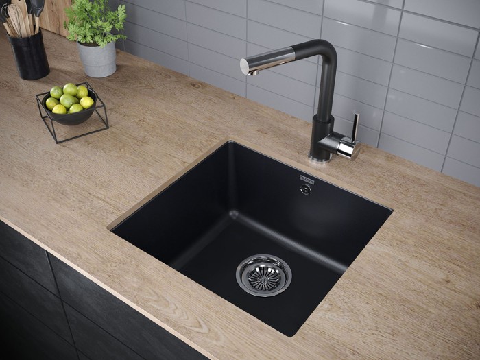 Мойка для кухни гранит 445х460 Paulmark GERA 50, черный металлик - PM104546-BLM