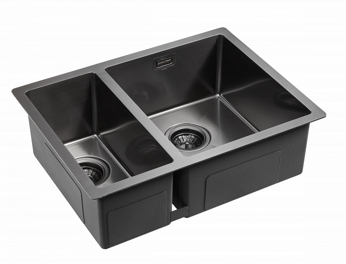 Мойка для кухни нержавеющая 590х440мм Paulmark ANNEX, вороненая сталь, правая, PVD - PM545944-GMR