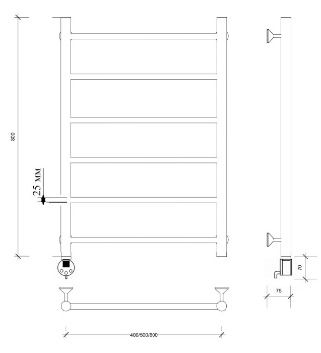 Полотенцесушитель электрический 80x60 Триада 1 плюс (черный матовый) Secado арт. 4673739255476