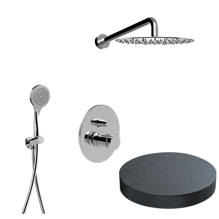 Встраиваемый комплект для душа со смесителем на 2 режима, дивертер-кнопка, ручной душ, кронтштейн, верхний душ d25, Giulini My ring, графит арт. MR0079EPGF