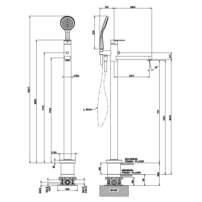 Встраиваемая часть напольного смесителя для ванны, Gessi, арт. 46189#031