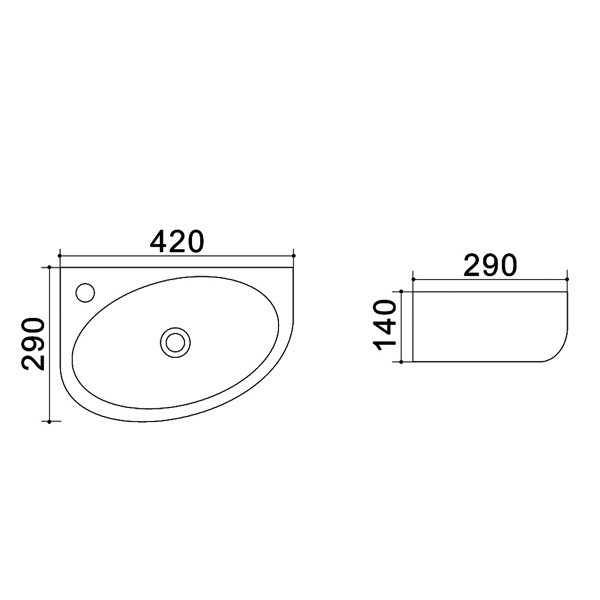 Раковина 42х29х14, подвесная левая, белая, Azario - AZ-4519A