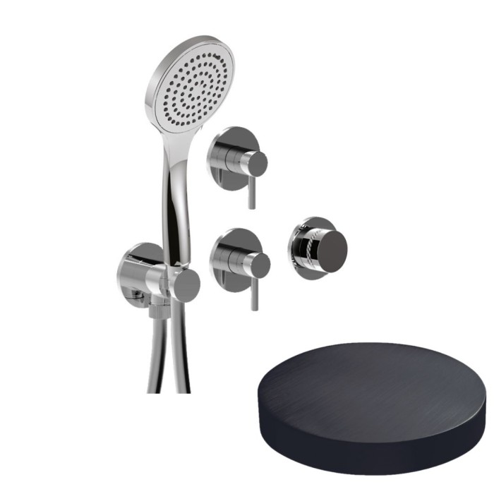 Внешняя часть встраиваемого смесителя для душа на 4 режима, однорычажный, поворотный переключатель, ручной душ + 3 доп. вывода воды, Giulini My ring deluxe, ганметал арт. MRX5304DLEPCRNS