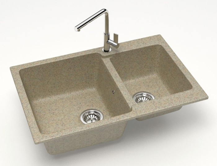 Кухонная мойка Grand 765х500х190 двойная, искусственный мрамор, песочная, Azario Grand - CS00079905
