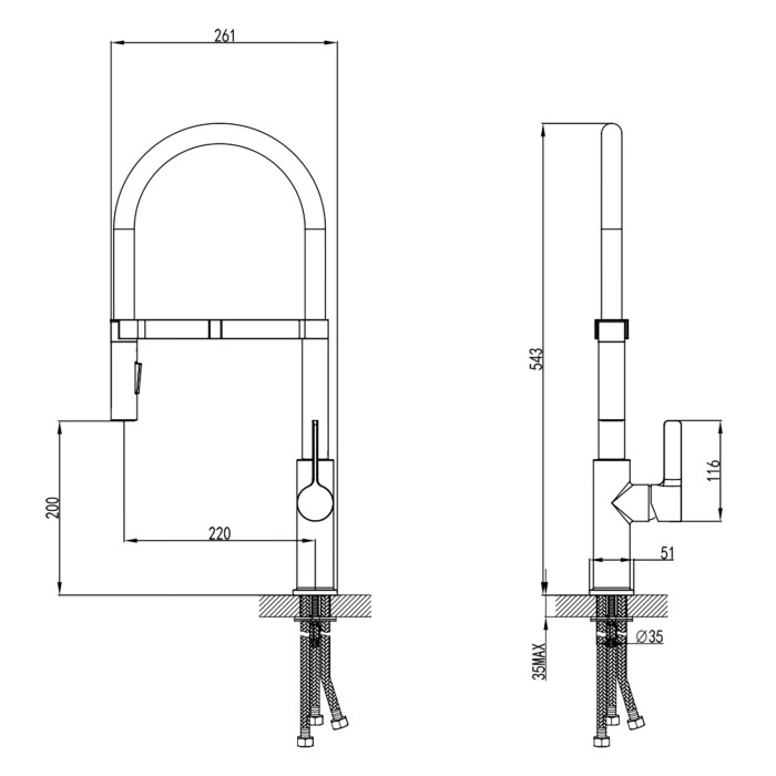 Смеситель для кухонной мойки, с фильтром для воды, гибкий излив, керамический картридж, хром, Azario FLAME арт. AZ-WAA569158C
