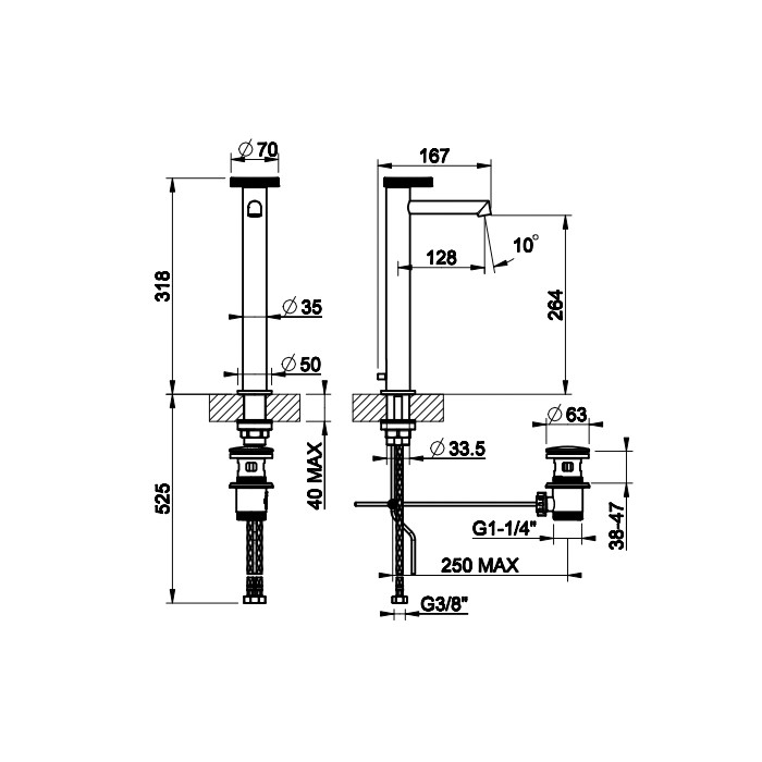 Смеситель для раковины, 1 отв., с донным клапаном, Gessi Anello, black metal brushed pvd арт. 63303#707