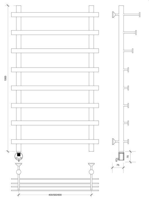 Полотенцесушитель электрический 100x60x70 Понтида 7 СП Secado арт. 4673739240991