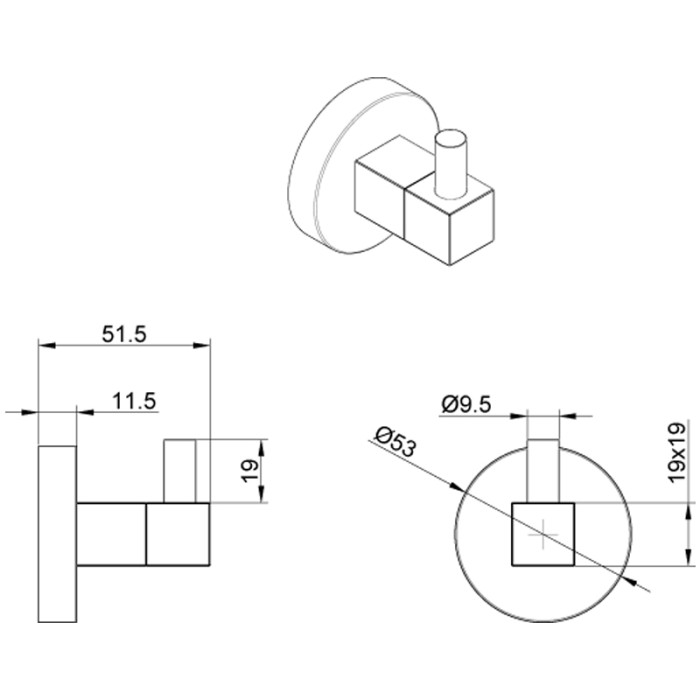 Крючок одинарный, хром, Azario Nessy - AZ-73105A