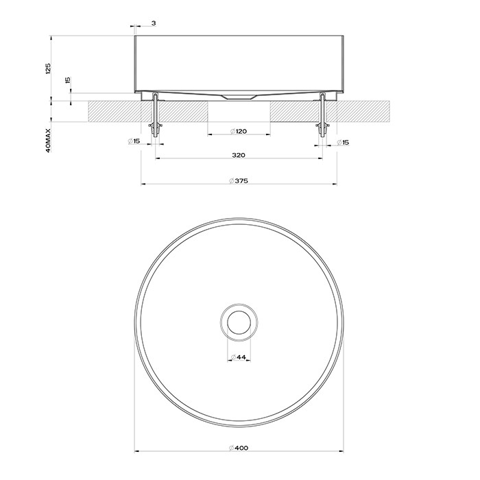 Раковина 40 см, без отв., для установки на столешницу, без перелива, нержавеющая сталь, Gessi 316, black metal brushed pvd арт. 54601#707