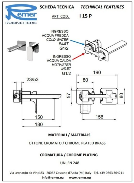 Смеситель для раковины бронза глянцевый, Remer Infinity, скрытого монтажа I15PVO