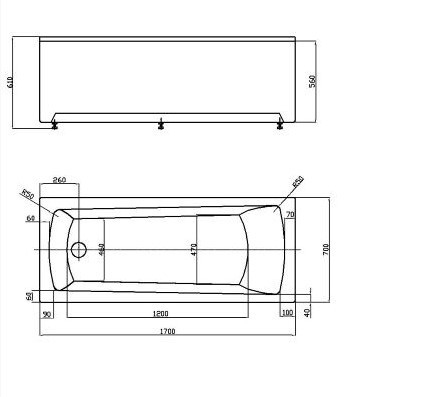 Акриловая ванна прямоугольная 170x70 см, Azario Enrica арт. AV.0030170