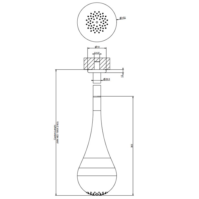 Верхний душ для потолочного крепления каплевидной формы, с инд.высотой (490-2100мм), Gessi Goccia, черный арт. 33753#299