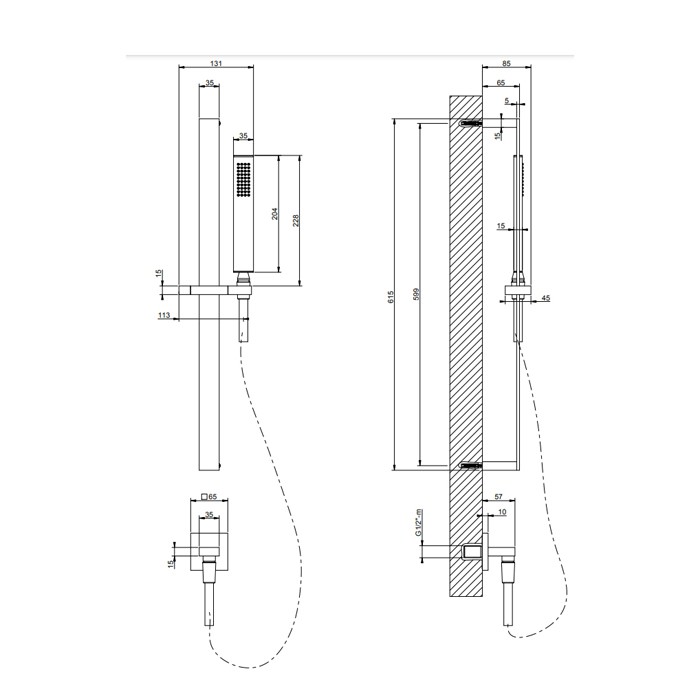 Душевой гарнитур с ручным душем и выводом воды из стены, Gessi Rettangolo, black xl арт. 20142#299