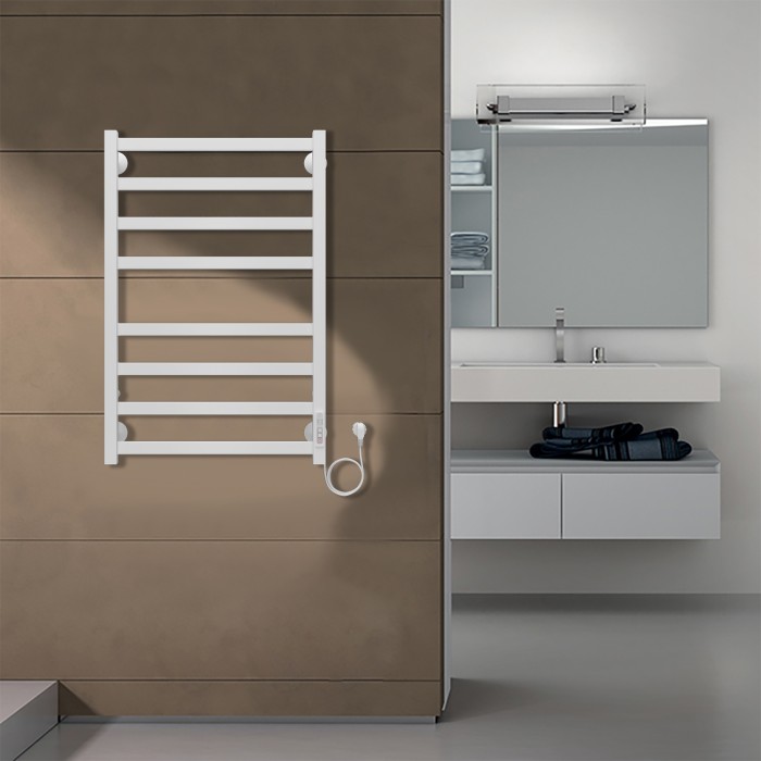 Полотенцесушитель электрический 500/800 квадрат, 8 секций, диммер справа, белый, Palermo Azario - AZ83858W