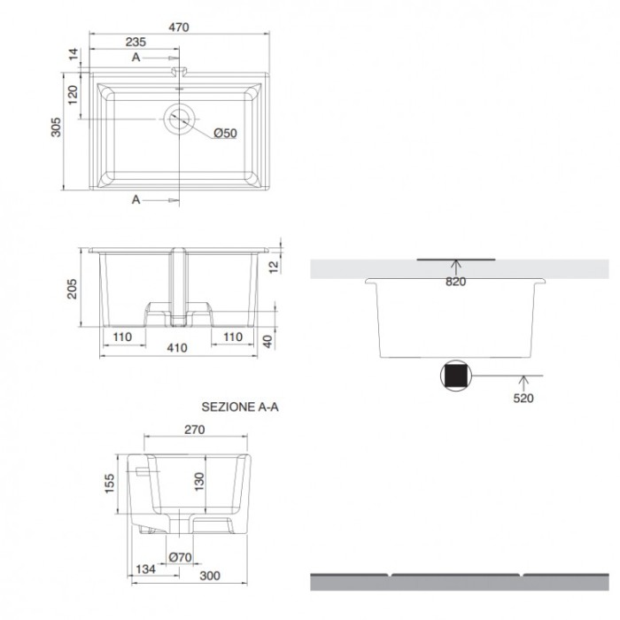 Раковина встраиваемая снизу с переливом без отверстий, цвет белый, Scarabeo Miky - 8090