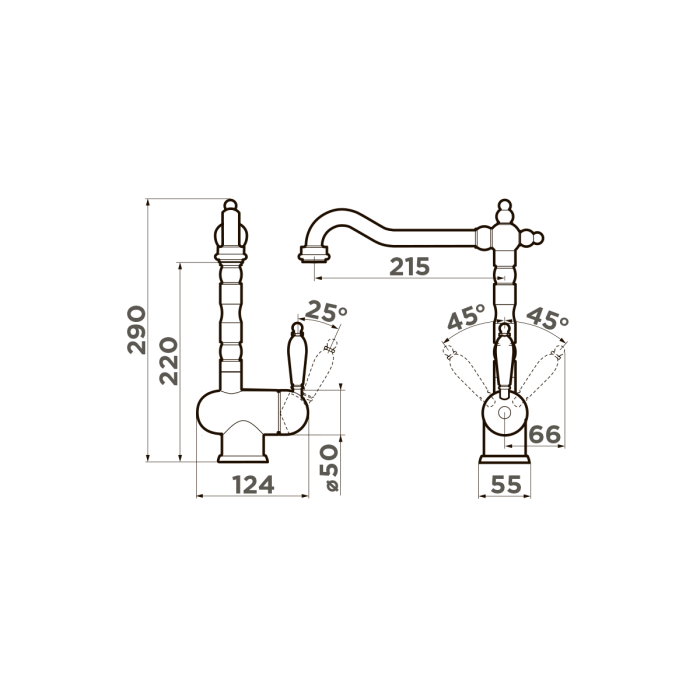Смеситель для кухни Omoikiri Kyoto-AB-022 латунь, цвет античная латунь арт. 4994287