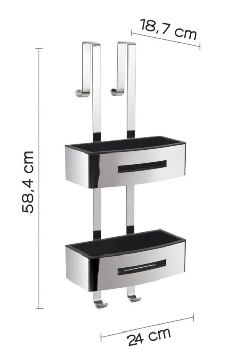 Решётка 2-х ур. На душ. Стекло c 2 крюч. (24х18,7хh58,4) Gedy, 7719(43) цвет: хром