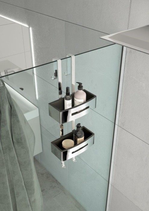 Решётка 2-х ур. На душ. Стекло c 2 крюч. (24х18,7хh58,4) Gedy, 7719(43) цвет: хром