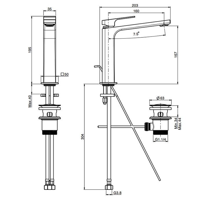 Fima Carlo Frattini Смеситель для раковины, на 1 отв., высокий H19.5см., с донным клапаном, Fit, F3381LCR.1.ES цвет: хром