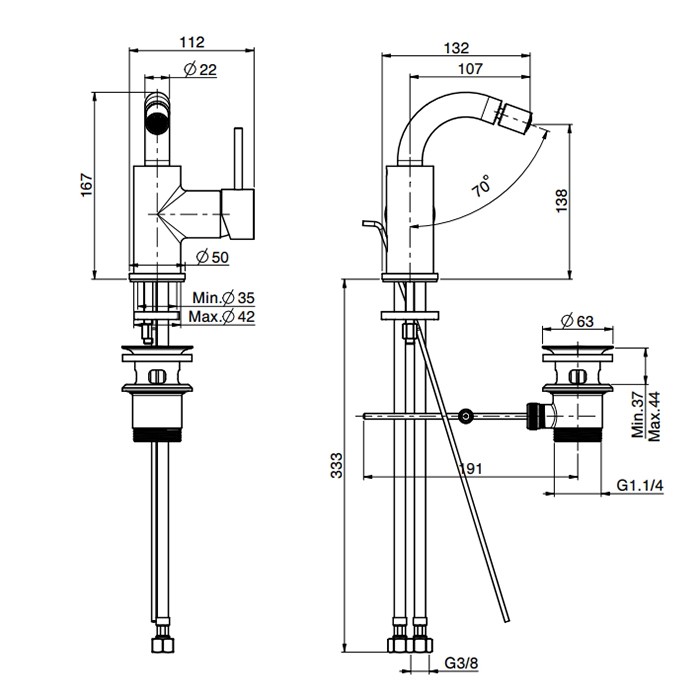 Fima Carlo Frattini Смеситель для биде, на 1 отв., с донным клапаном, Spillo Up, F3042NS цвет: черный