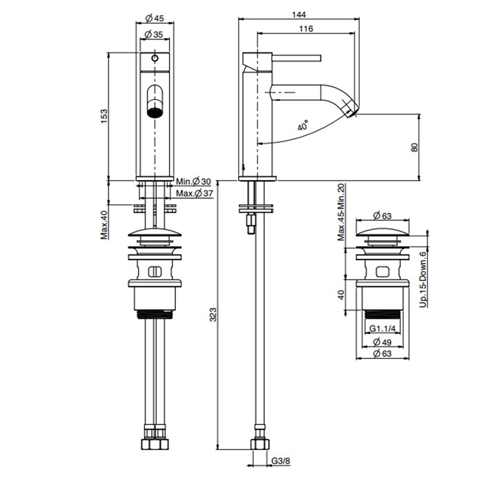 Fima Carlo Frattini Смеситель для раковины, на 1 отверстие, с донным клапаном click-clack, Spillo Steel, F3071INOX цвет: сталь