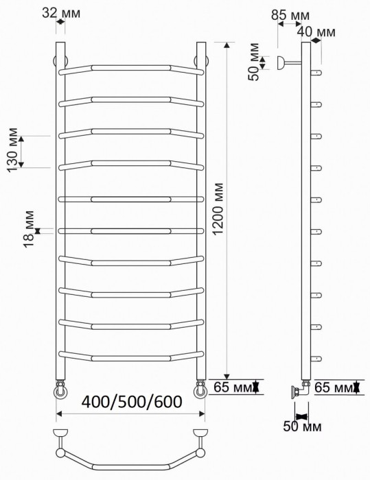 Полотенцесушитель водяной латунный 50x120 Агата 1 (бронза) Secado арт. 4603777476502