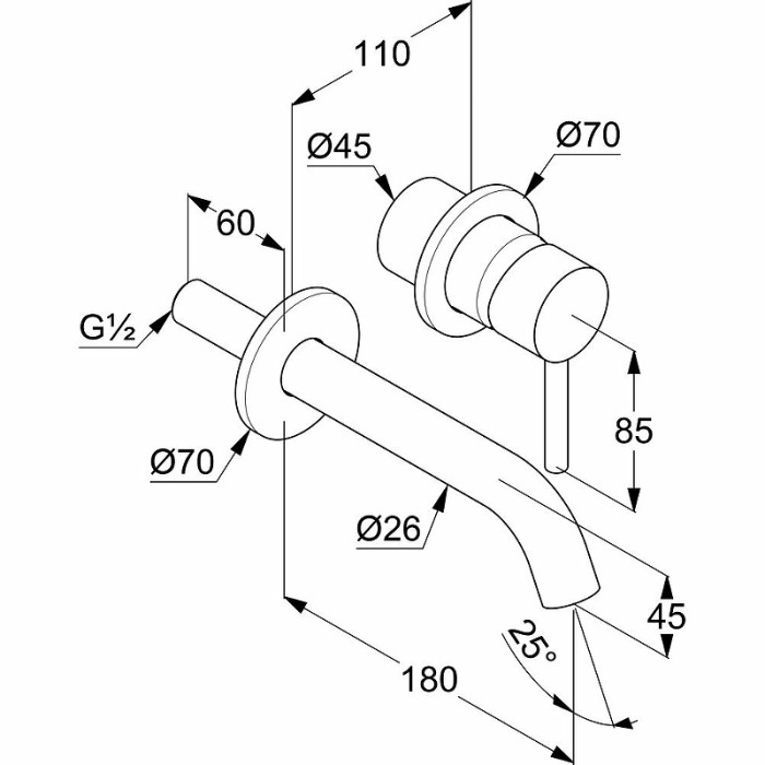 Настенный смеситель для умывальника 180 мм, матовый, bozz Kludi, белый матовый - 382445376