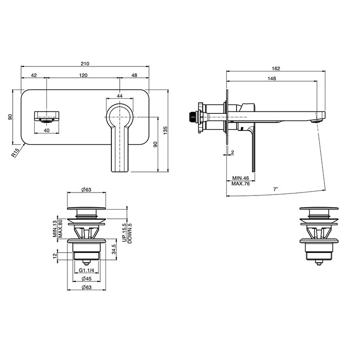 Fima Carlo Frattini Смеситель для раковины, встраиваемый, излив: 14.9см., Mast, F3141WX5NS цвет: черный