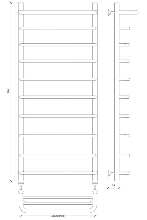 Полотенцесушитель водяной 120x50 Мерида 1 СП (черный) Secado арт. 4673739225363