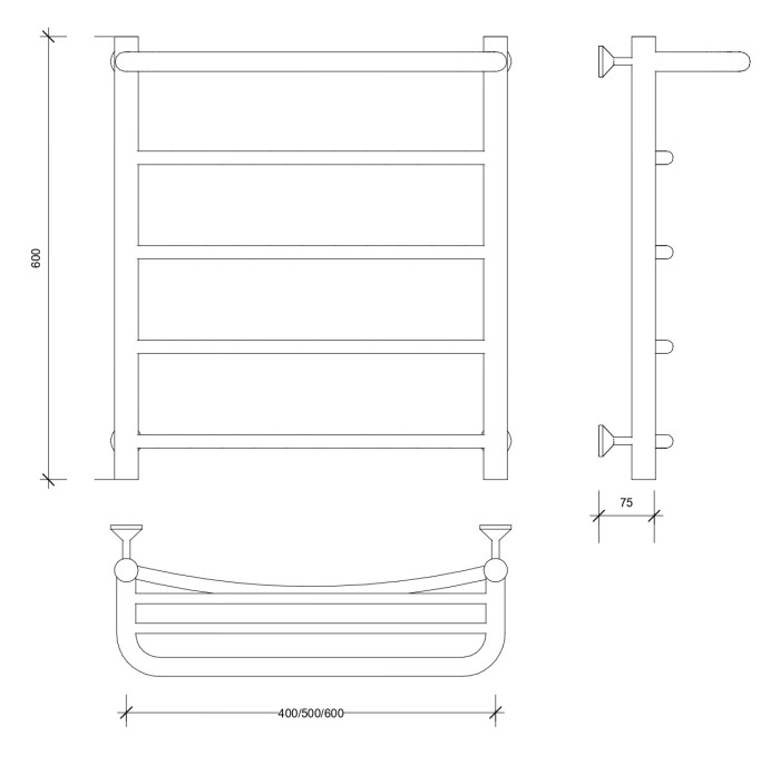 Полотенцесушитель водяной 60x60 Милан 1 СП (черный) Secado арт. 4673739226360