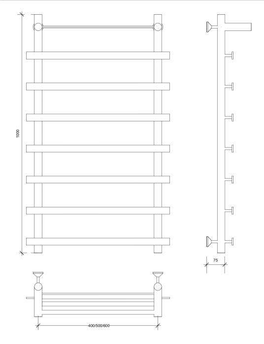 Полотенцесушитель водяной 100x50 Понтида 1 СП (черный) Secado арт. 4673739227367
