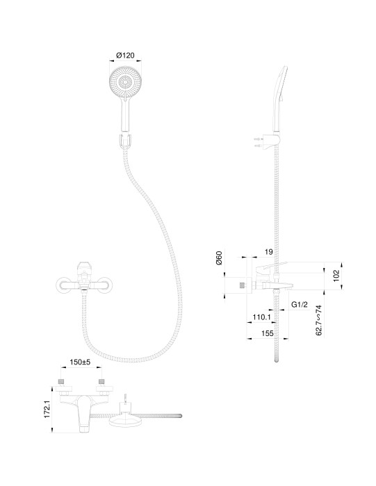 Смеситель для ванны с душем, Wonzon & Woghand, WW-A30891-MW цвет: белый