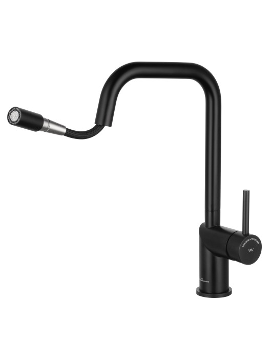 Смеситель для кухни с выдвижным изливом, Wonzon & Woghand, WW-6018-MB цвет: черный