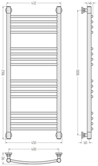 Сунержа Водяной полотенцесушитель 1000x400, Богема+ выгнутая, 071-0221-1040 цвет: сатин