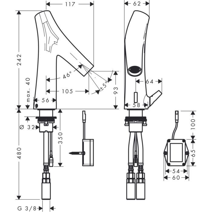 Электронный смеситель питание от батареек Starck Organic Axor, полированный черный хром арт. 12171330