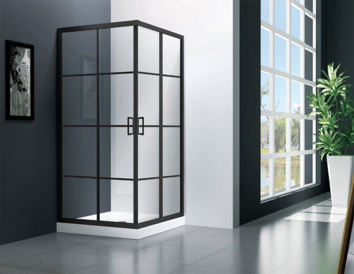Душевой угол 900x900x1950, Veconi Rovigo, черный, стекло прозрачное арт. RV09-90-01-C7