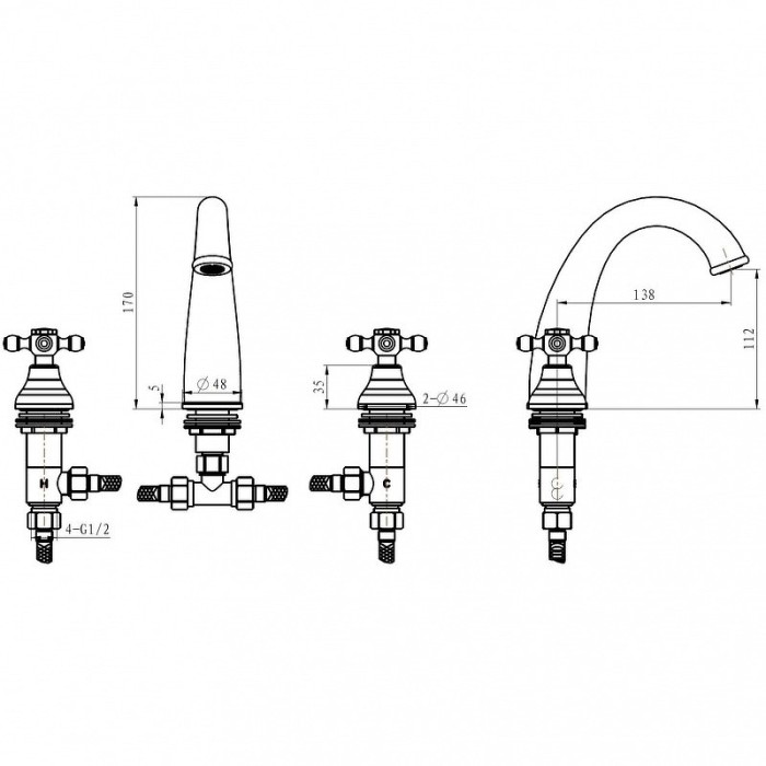 Смеситель для раковины, золото, Tradizionale Oro Boheme 297