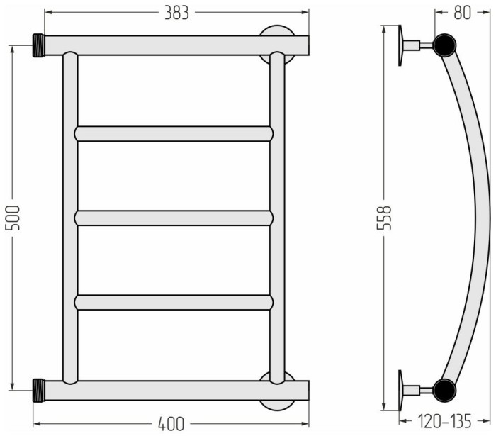 Стилье Водяной полотенцесушитель 500x400, Минор 0602, 00602-5040 цвет: без покрытия