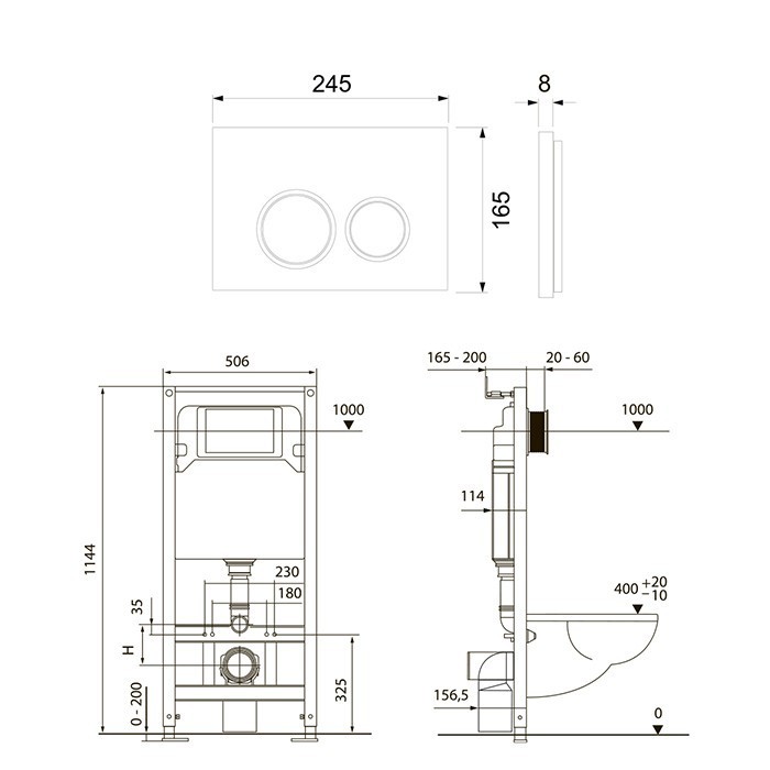 Комплект 4 в 1 застенный модуль, панель смыва с прямоугольными кнопками, черный матовый, spring TECE арт. K955202