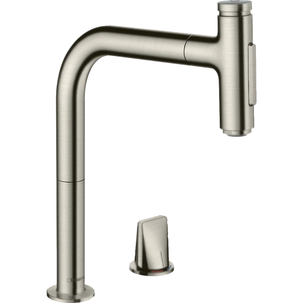 Смеситель для кухни, на 2 отверстия, с вытяжным изливом, Hansgrohe Metris Select M71, нержавеющая сталь арт. 73819800