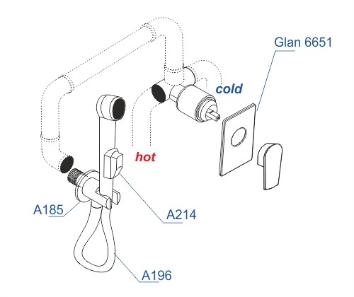 Встраиваемый комплект для биде со шлангом 150 см Glan 6600 WasserKRAFT арт. A66096