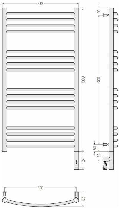 Сунержа Электрический полотенцесушитель 1000x500, Богема 3.0, 032-5803-1050 цвет: матовое золото